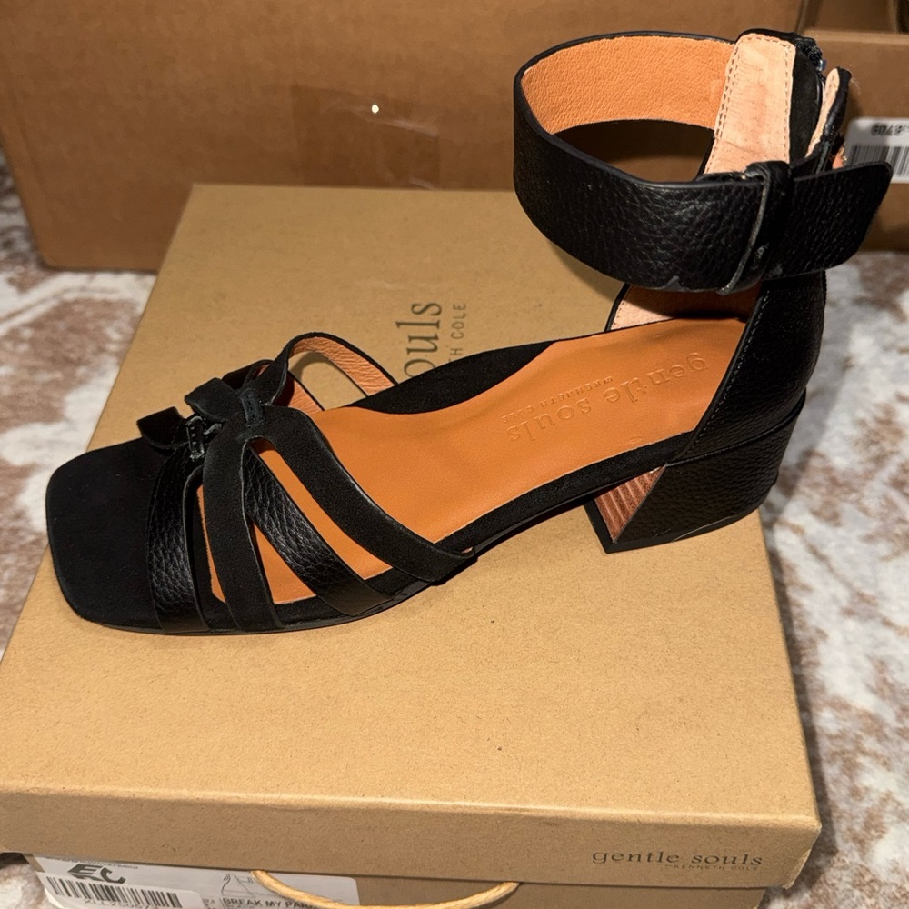Gentle Souls Black Ankle Strap Sandals